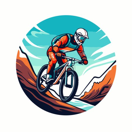 Illustration for Mountain biker riding on the race round icon vector illustration. - Royalty Free Image