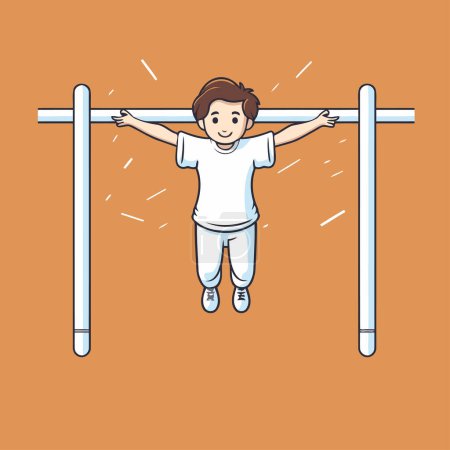 Ilustración de Niño colgando en la barra horizontal. Ilustración vectorial de un niño colgado en la barra horizontal. - Imagen libre de derechos