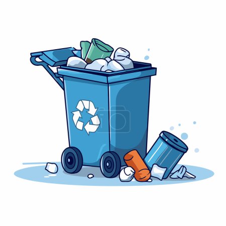 Illustration for Garbage bin with trash and waste. Vector illustration in cartoon style. - Royalty Free Image