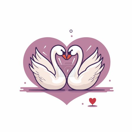 Téléchargez les illustrations : Illustration vectorielle de deux cygnes en forme de cœur sur fond blanc - en licence libre de droit