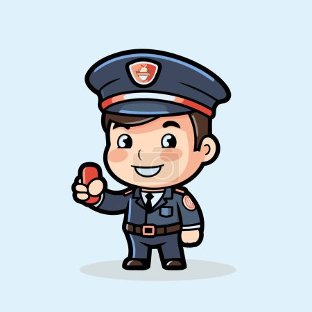 Téléchargez les illustrations : Caractère policier - Illustration vectorielle de policier de bande dessinée mignon - en licence libre de droit