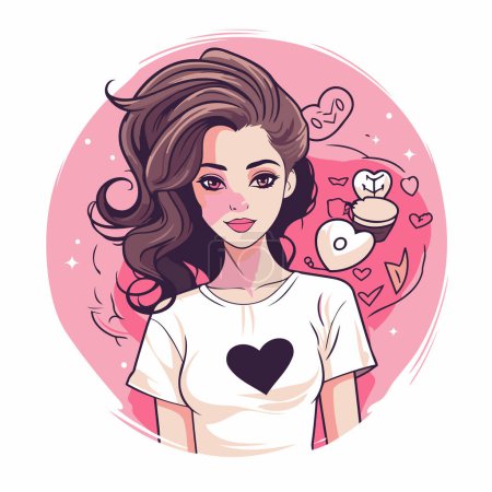 Illustration for Beautiful girl with a heart in her hand. Vector illustration. - Royalty Free Image
