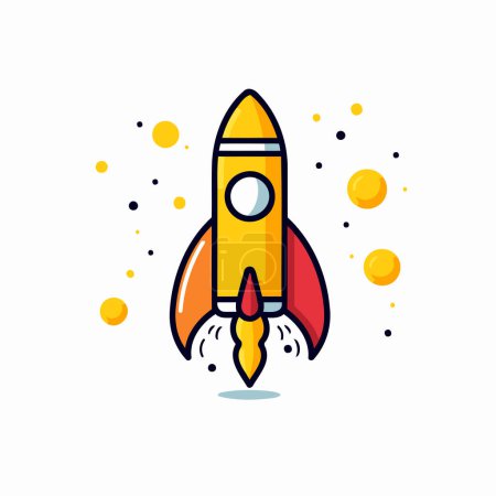 Illustration for Rocket icon in flat design style. Startup vector illustration on white background. - Royalty Free Image