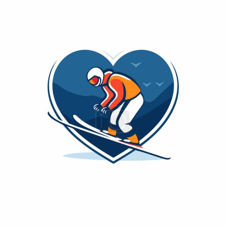Illustration for Skiing logo. Vector illustration of a snowboarder skier in the shape of a heart. - Royalty Free Image