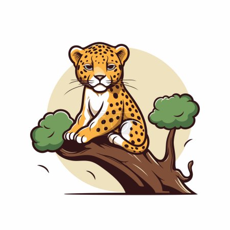 Ilustración de Cheetah sentado en una rama de árbol. Ilustración vectorial para su diseño - Imagen libre de derechos