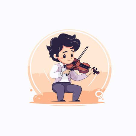 Téléchargez les illustrations : Joli garçon jouant du violon. Illustration vectorielle dans le style dessin animé. - en licence libre de droit