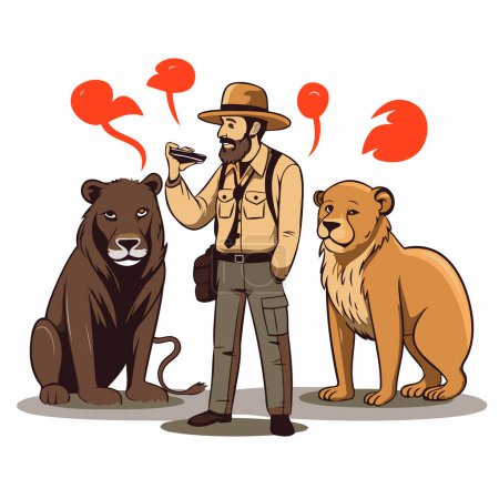 Illustration for Vector illustration of a detective with a gun. a bear and a brown bear. - Royalty Free Image