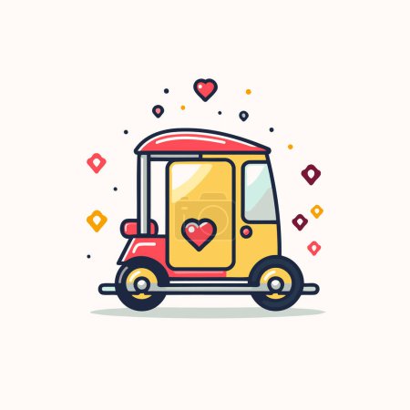 Illustration for Tuk tuk car with heart shape icon. Vector illustration. - Royalty Free Image