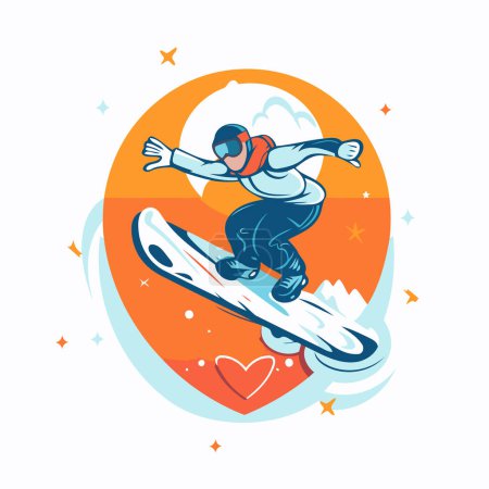 Illustration for Snowboarder jumping in the air. Vector illustration in cartoon style. - Royalty Free Image