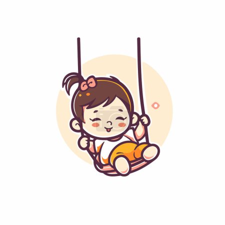 Illustration for Cute baby girl swinging on a swing. Vector illustration in cartoon style. - Royalty Free Image