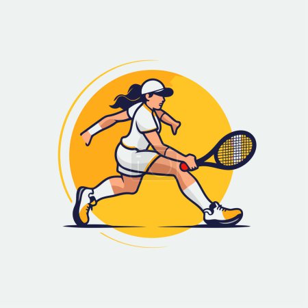 Ilustración de Jugador de tenis con raqueta y pelota. Ilustración vectorial en estilo plano - Imagen libre de derechos
