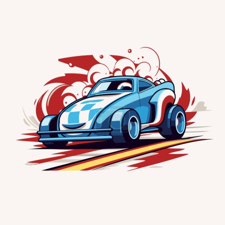 Illustration for Vintage car on the road. Vector illustration in retro style. - Royalty Free Image