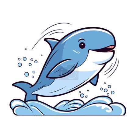 Téléchargez les illustrations : Joli dauphin de dessin animé sautant de l'eau. Illustration vectorielle. - en licence libre de droit
