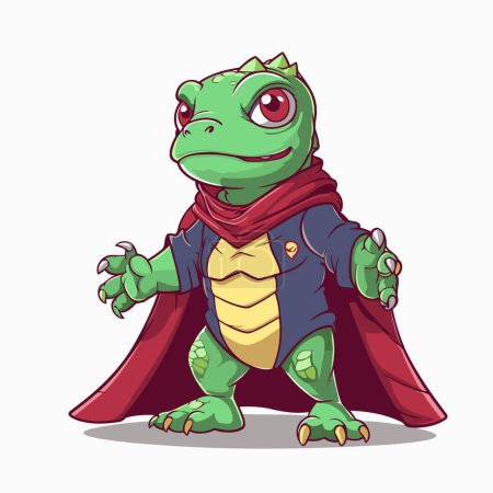 Téléchargez les illustrations : Superhéros crocodile dessin animé mignon en manteau rouge. Illustration vectorielle. - en licence libre de droit