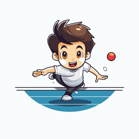 Ilustración de Lindo niño jugando al tenis de mesa ilustración vector de dibujos animados. Ideal para impresión y diseño web. - Imagen libre de derechos