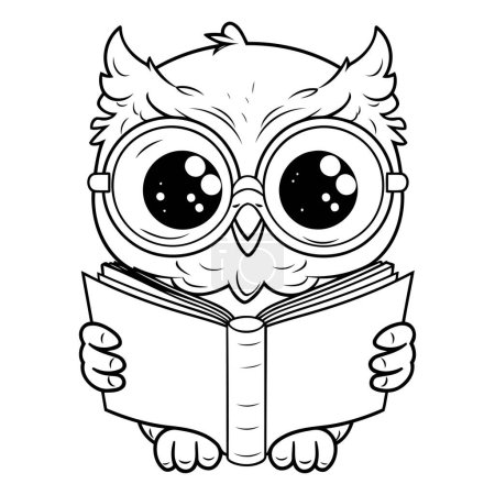 Ilustración de Búho leyendo un libro. Ilustración vectorial en blanco y negro para colorear libro. - Imagen libre de derechos