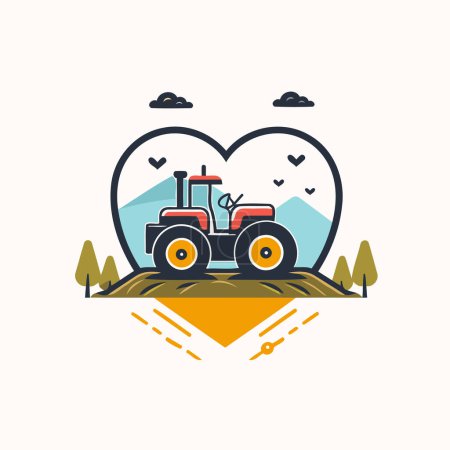 Téléchargez les illustrations : Tracteur sur le terrain avec un cœur en arrière-plan. Illustration vectorielle - en licence libre de droit