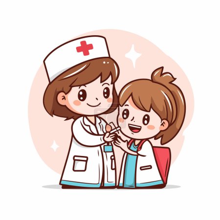 Téléchargez les illustrations : Infirmière et petite fille en uniforme médical. Illustration vectorielle de dessin animé. - en licence libre de droit