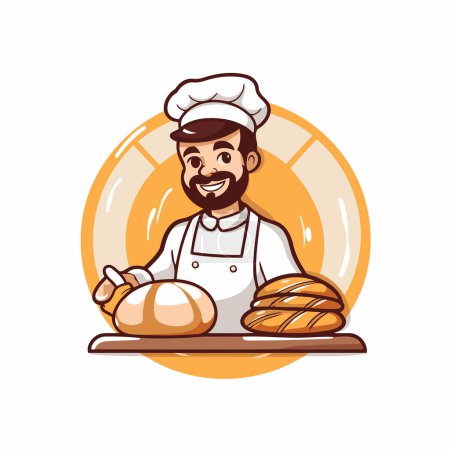 Téléchargez les illustrations : Chef avec pain et croissant dessin animé vectoriel illustration graphique - en licence libre de droit