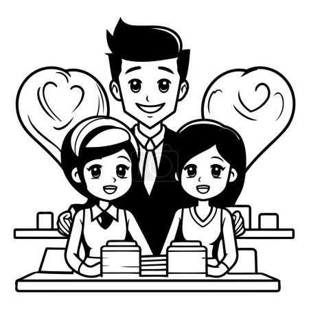 Illustration for Cute family cartoon in black and white vector illustration graphic design. - Royalty Free Image
