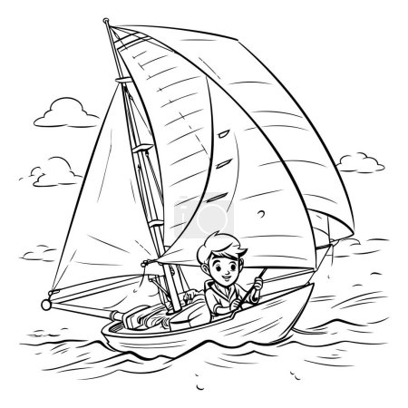 Illustration for Cute boy sailing on a sailboat. sketch for your design - Royalty Free Image