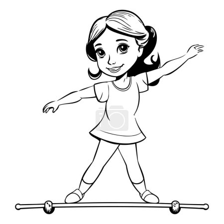 Téléchargez les illustrations : Fille Skateboarder - Illustration de bande dessinée noir et blanc. Vecteur - en licence libre de droit