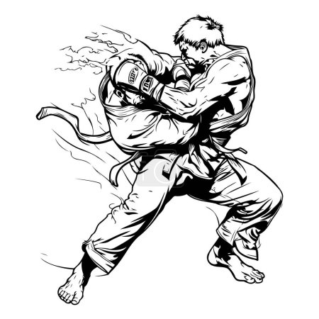 Illustration for Karate man. Black and white vector illustration for t-shirt design. - Royalty Free Image