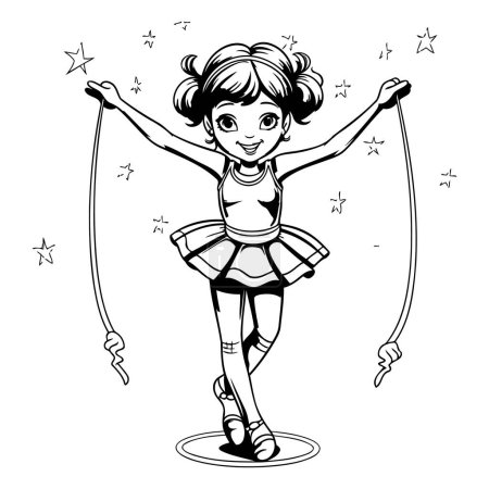 Téléchargez les illustrations : Jolie petite ballerine avec corde à sauter. Illustration vectorielle. - en licence libre de droit