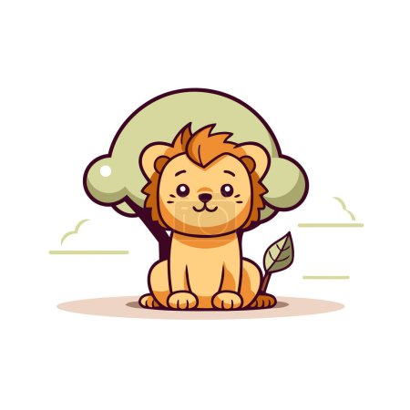 Ilustración de Lindo león sentado en la hierba. Ilustración vectorial en estilo de dibujos animados. - Imagen libre de derechos