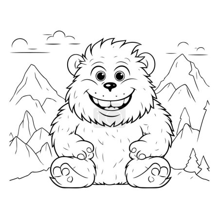 Illustration for Cute cartoon bear in the mountains. Coloring book for children - Royalty Free Image