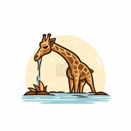 Illustration for Giraffe in the water. Vector illustration in flat style. - Royalty Free Image