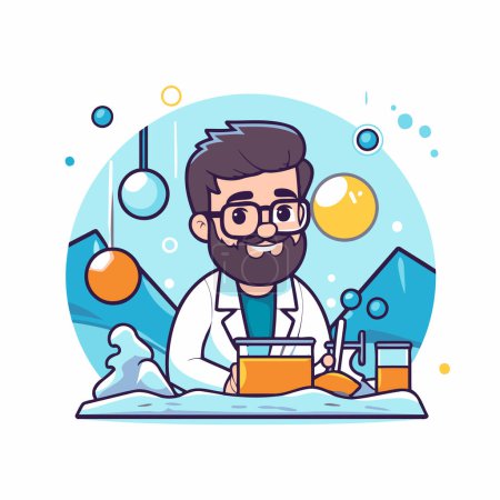 Illustration for Vector illustration of a scientist working in the laboratory. Flat style design. - Royalty Free Image