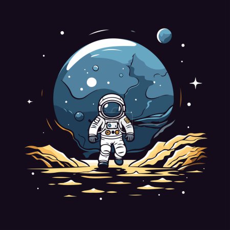 Ilustración de Astronauta en la luna. Ilustración vectorial. Astronauta en el espacio. - Imagen libre de derechos