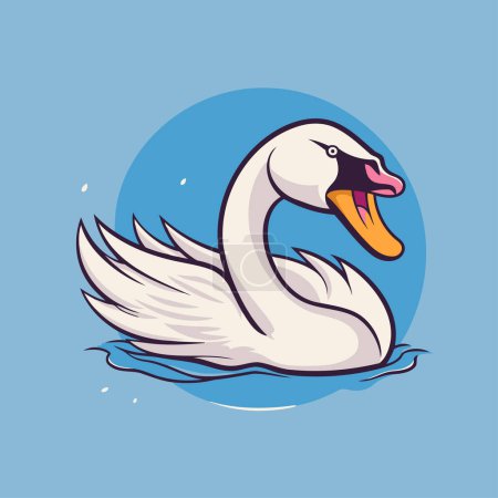 Ilustración de Cisne nadando en el mar. Ilustración vectorial en estilo de dibujos animados. - Imagen libre de derechos