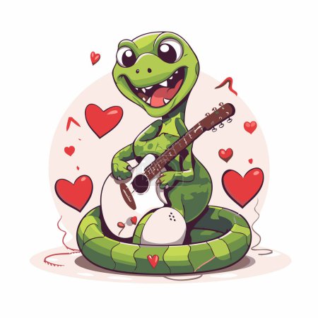 Ilustración de Cocodrilo lindo con guitarra y corazones. Dibujos animados vectoriales ilustración. - Imagen libre de derechos