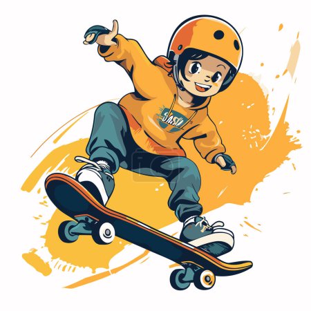 Illustration for Vector illustration of a boy in a helmet riding a skateboard. - Royalty Free Image