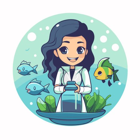 Cute cartoon girl scientist. Vector illustration in a flat style.