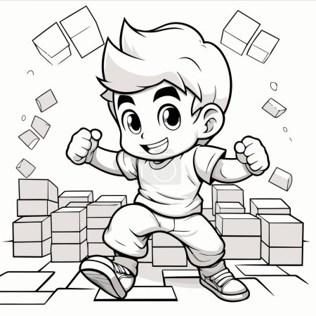 Ilustración de Ilustración de un niño corriendo con un conjunto de cajas - Imagen libre de derechos