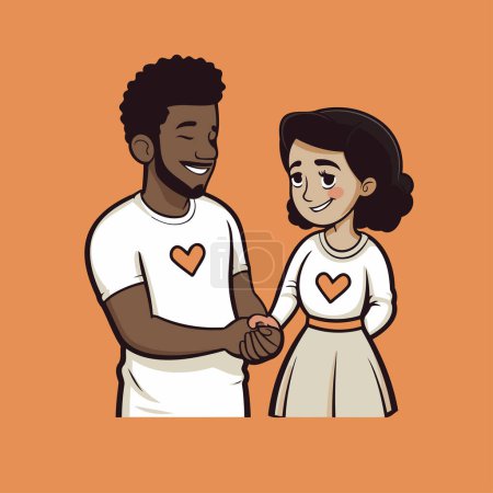 Téléchargez les illustrations : Un homme et une femme afro-américains se tenant la main. Illustration vectorielle dans le style dessin animé. - en licence libre de droit