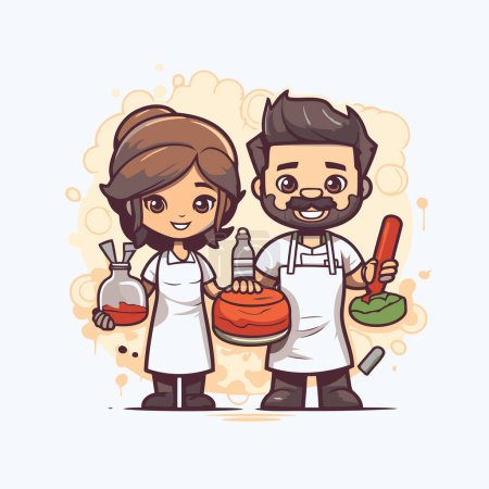 Illustration for Chef man and woman cartoon character. Vector illustration in a flat style - Royalty Free Image
