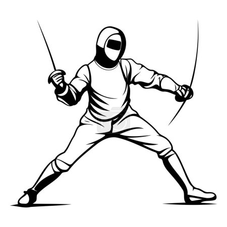 Illustration for Fencing. Vector illustration of a man in fencing costume with a sword. - Royalty Free Image
