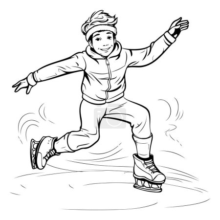 Téléchargez les illustrations : Patinage artistique. Illustration vectorielle d'un garçon patinant sur une patinoire. - en licence libre de droit