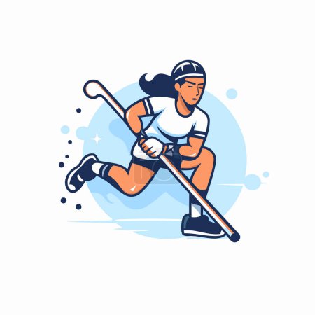Illustration for Ice hockey player with stick and puck. Line art vector illustration. - Royalty Free Image