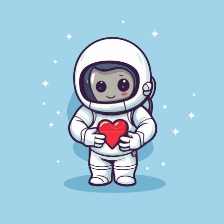 Illustration for Cute astronaut holding red heart in his hands. Vector illustration. - Royalty Free Image