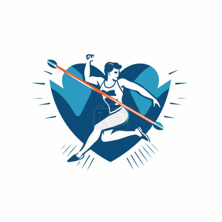 Illustration for Vector image of a running woman on the background of the heart. - Royalty Free Image