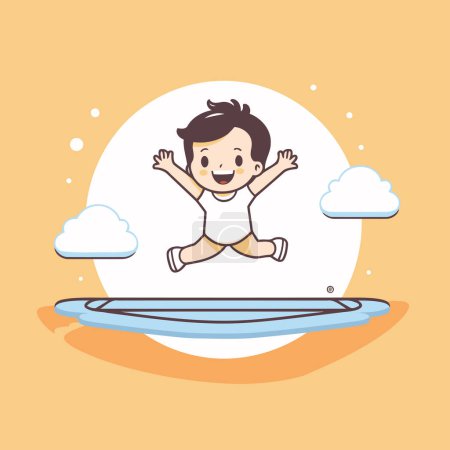 Illustration for Boy jumping on a trampoline. Vector illustration in cartoon style - Royalty Free Image