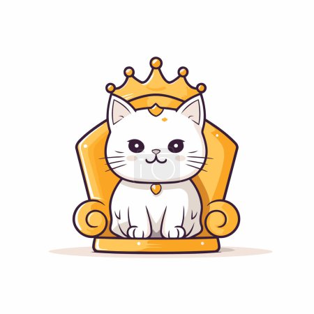 Téléchargez les illustrations : Mignon chat assis sur un trône royal. Illustration vectorielle dans le style dessin animé. - en licence libre de droit