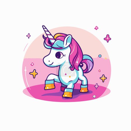 Illustration for Cute cartoon unicorn with rainbow horn and boots. Vector illustration. - Royalty Free Image