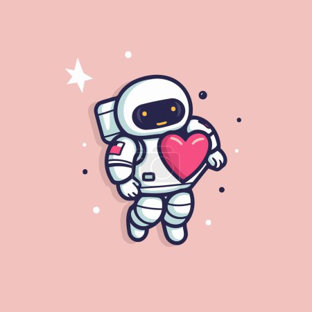 Ilustración de Lindo astronauta con corazón. Ilustración vectorial en estilo de dibujos animados aislados sobre fondo rosa. - Imagen libre de derechos