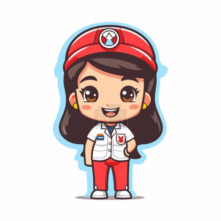 Illustration for Cute nurse girl cartoon character vector illustration. Cute little nurse girl character. - Royalty Free Image